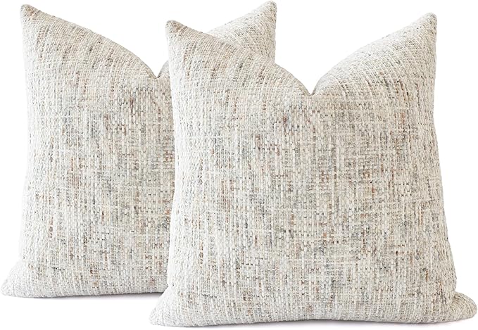 Textured Neutral Throw Pillow Covers 26x26 Set of 2 Soft Woven Chenille Euro Shams Decorative Boho Farmhouse Square Cushion Cases for Mid Century Modern Home Decor Bed Couch Sofa Living Room