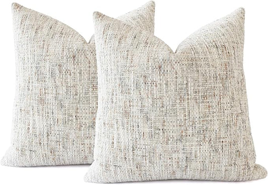 Textured Neutral Throw Pillow Covers 26x26 Set of 2 Soft Woven Chenille Euro Shams Decorative Boho Farmhouse Square Cushion Cases for Mid Century Modern Home Decor Bed Couch Sofa Living Room