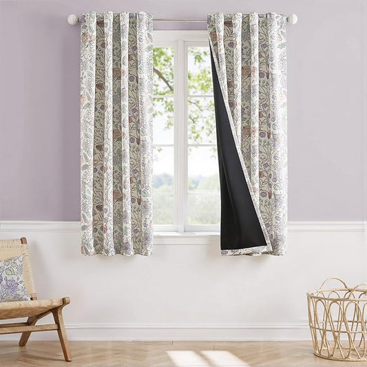 Vangao Purple Nursery Curtains for Girls Room Floral Blackout Curtains 63 Inch Length Farmhouse Drapes for Bedroom Room Darkening Flower Patterned Window Treatment for Kids Set of 2