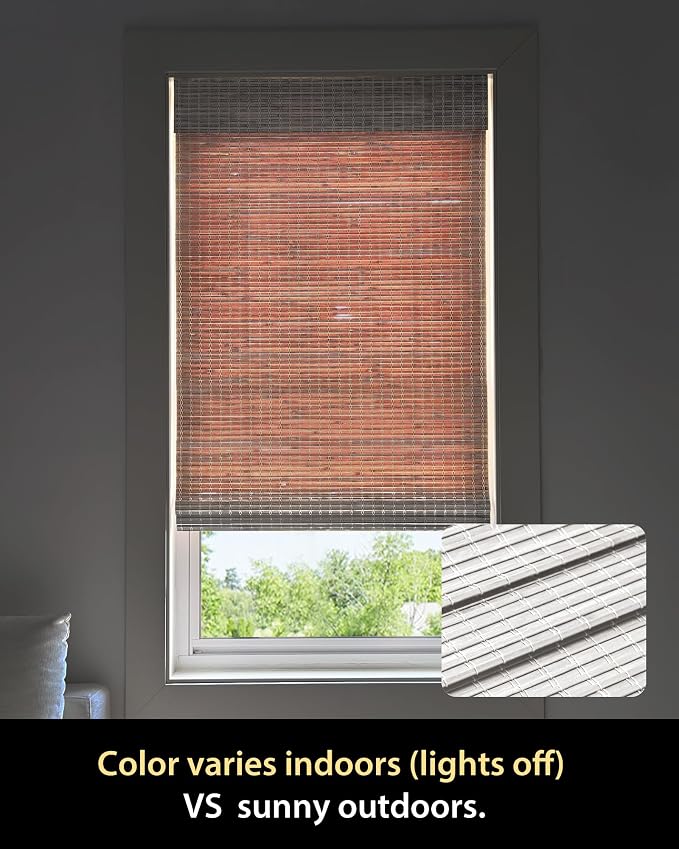UNISHADES Cordless Bamboo Roman Shades, 47×64 in, Alpine Ivory | Wide Bamboo Strip Weaving Technique, High light-blocking capacity, High Level of Privacy Protection