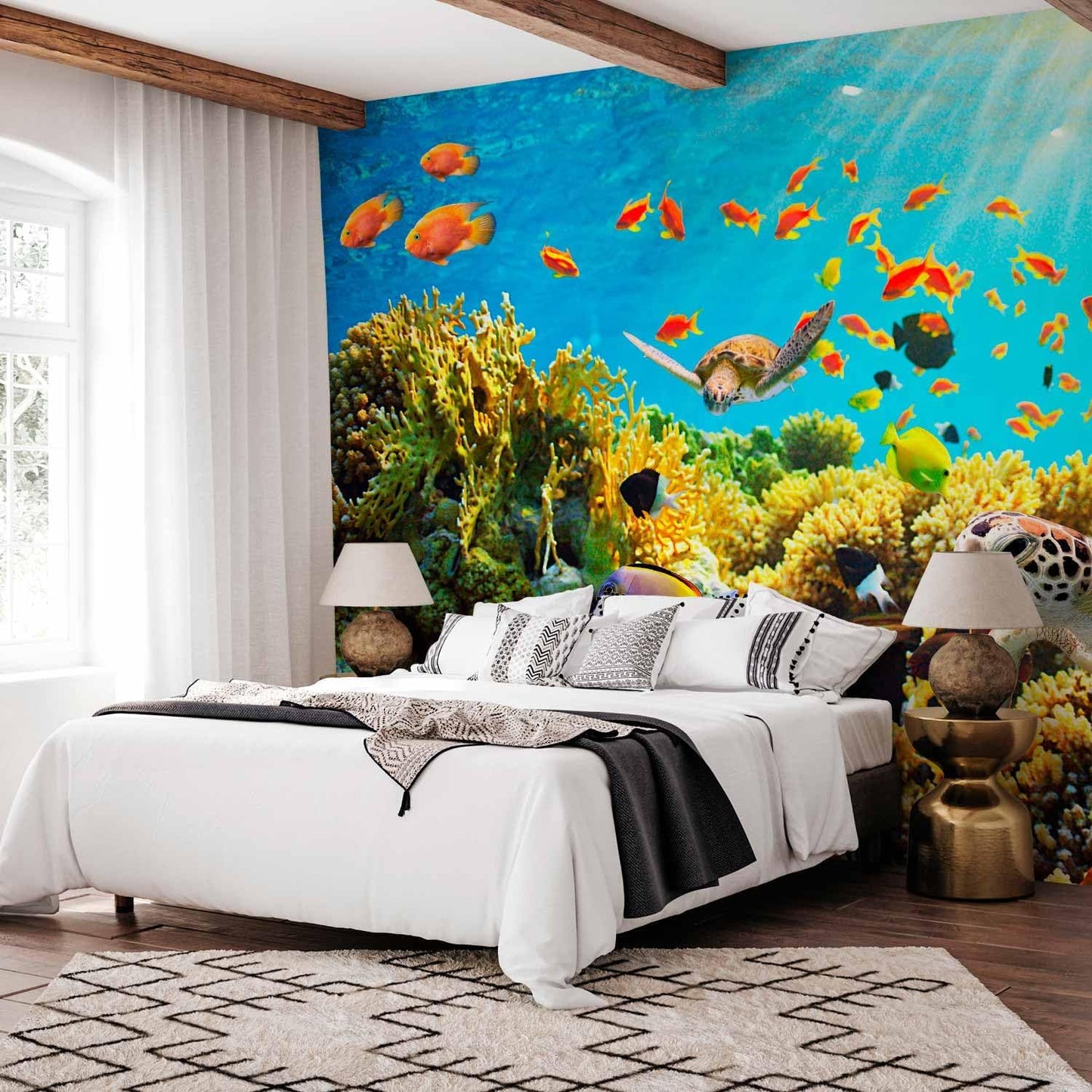 artgeist Wall Mural Peel and Stick Underwater World 212x98 in - XXL Self-Adhesive Corner Wallpaper Removable Large Sticker Foil Angle Wallpaper Wall Decor Print Ocean Fish Aquarium b-A-0002-a-b