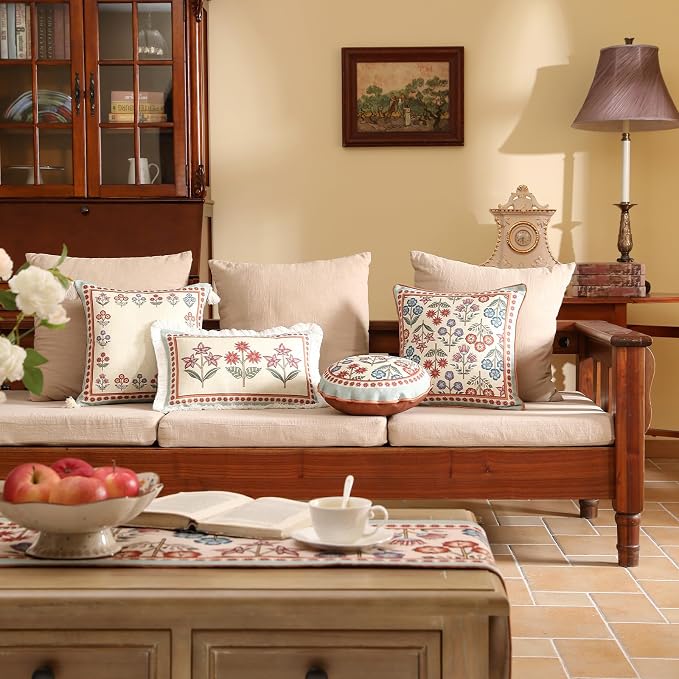 bilin gaier Designer Square Linen Throw Pillow Cover,18"x18"-Lohi A | Vintage Elegant Pillow Cover,Concealed Zipper Design,Colorful Floral Pattern,Sofas,Bedroom,Living Room,Lounge Chairs