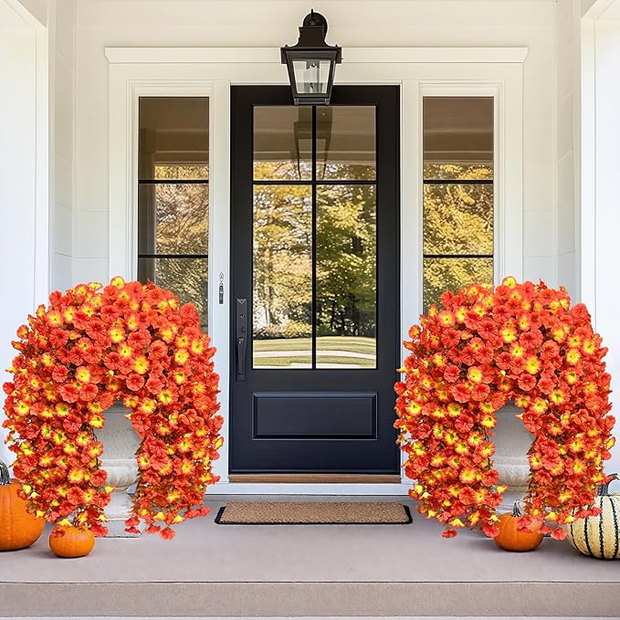 Dolicer 4 Packs Look Real Artificial Fall Flowers Mums for Outdoors, Realistic Faux Mums for Outdoor Planters, UV Resistant Fall Flowers Artificial for Decoration Front Porch (Mixed Orange)