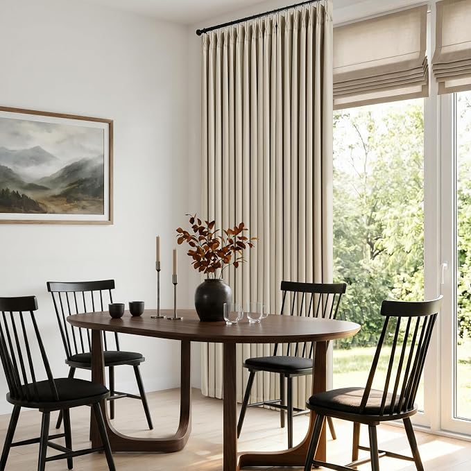 Extra Wide Blackout 60 x 90 Inch Curtains 1 Panel for Bedroom, Beige Oatmeal Pinch Pleat Room Darkening Pinch Pleated Curtain Sound Dampening for Sliding Patio Door Large Window Drapes