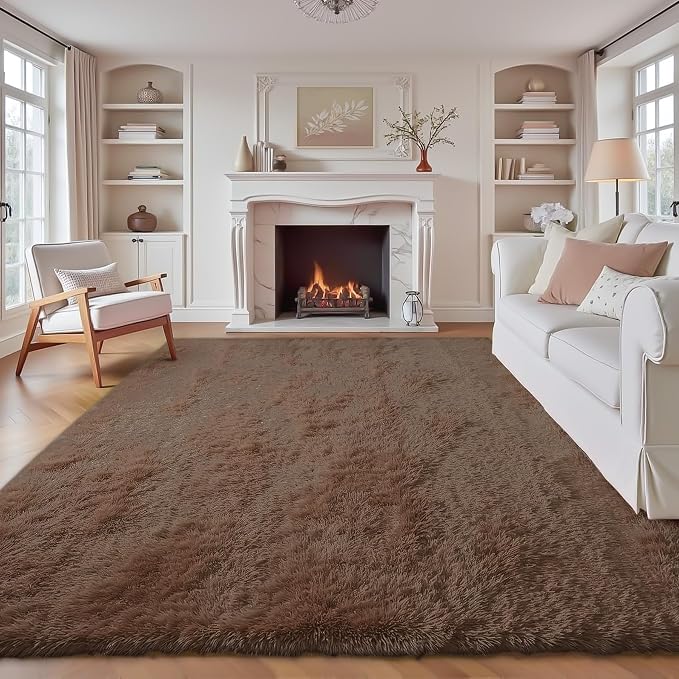 8x10 Area Rugs for Living Room: Fluffy Shag Soft Washable Rug Large Fuzzy Plush Indoor Carpet for Bedroom Nursery Playroom Kids Girls Boys Room (Coffee, 8'x10')