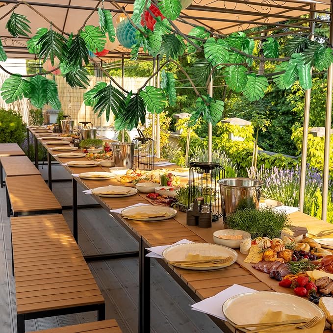 Preboun 102 Pcs 40 ft Jungle Theme Party Decorations Tropical Rainforest Leaves Safari 2026 VBS Artificial Rattan Vines Decoration with 100 Pcs Fake Tropical Palm Leaves for Indoor Outdoor Decor