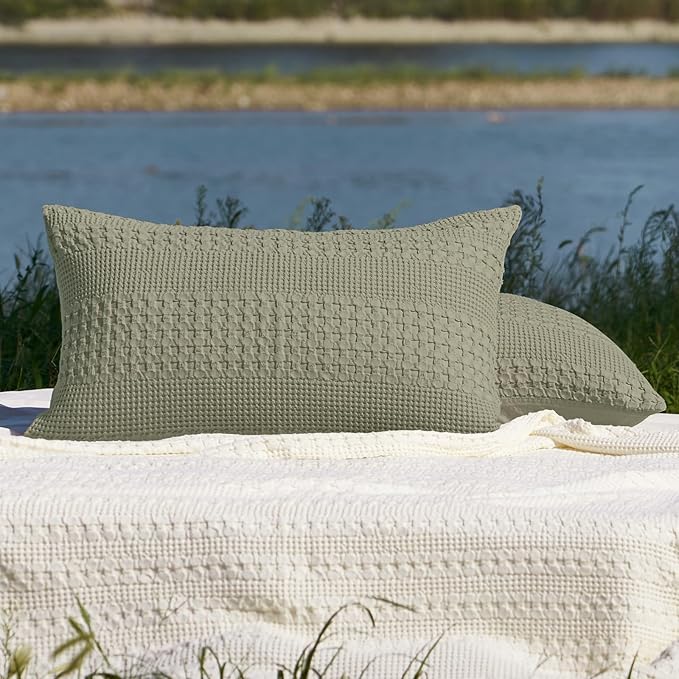 PHF 100% Cotton Waffle Pillow Shams Standard Size, 2 Pack 20" x 26" Soft Skin-Friendly Pillowcases, No Filling, Aesthetic Woven and Breathable Waffle Weave Pillow Case Covers for Bed, Dusty Sage