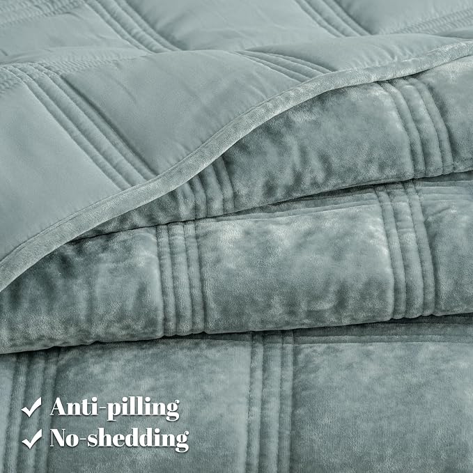 PHF Ultra Soft Velvet Quilt Set Queen Size – 3PCS Luxurious Cozy Quilted Comforter Alternative with Diamond Pattern, Warm Quilted Bedspread Coverlet, 90" x 92", Dusty Blue