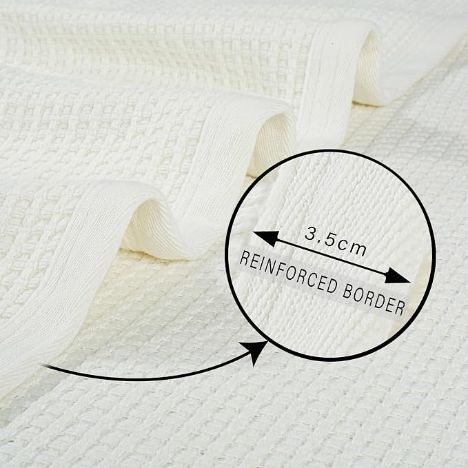 TreeWool Premium 100% Cotton Waffle Queen Blanket (90"x90", Ivory) | Breathable Lightweight Moisture Wicking Soft Knit Thermal Blanket for Summer, Bed or Sofa All-season Comfort Machine Washable