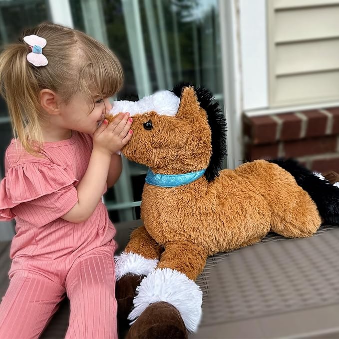 Tezituor 35 Inches Realistic Horse Stuffed Animal, 3ft Large Stuffed Pony Plush Farm Toy, Hugging Soft Darkbrown Horse Plush Pillow Gift for Boys Girls Birthday Decor