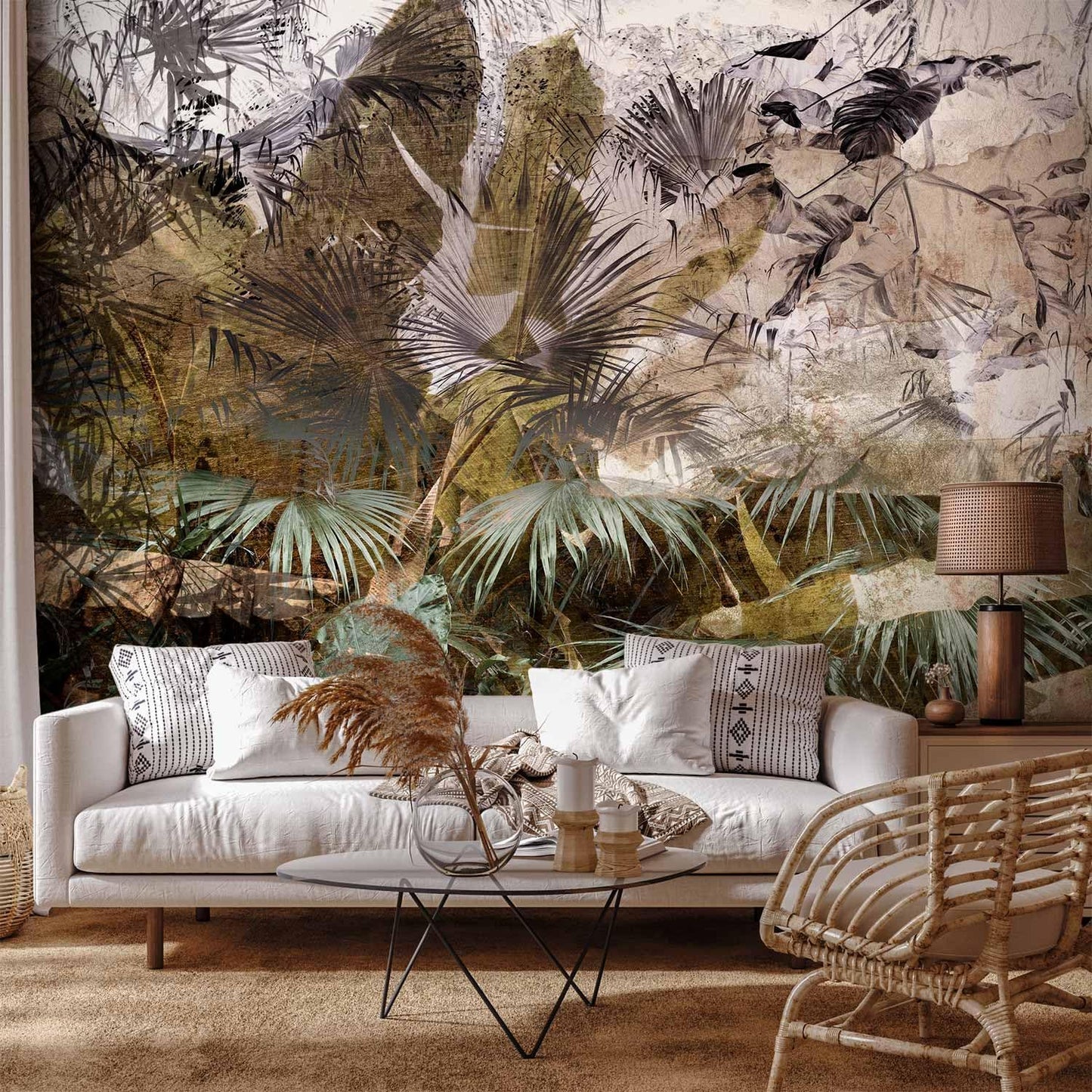 artgeist Premium Wall Mural Tropical Leaves 138x101 in - XXL Non-Woven Wallpaper Fleece Wall Decor Photo Print Picture Image Design Jungle Nature Palm Leaves Like Painted b-C-0789-a-a