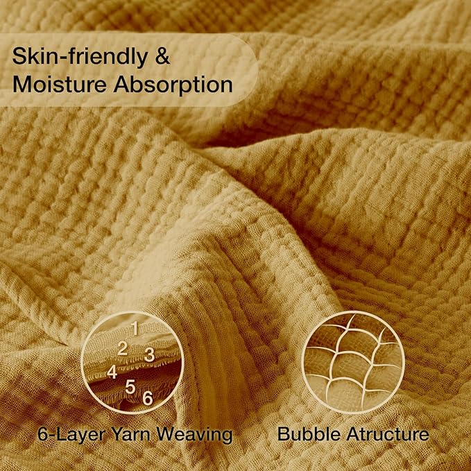 100% Cotton Muslin Blanket Twin 60" x 80", Breathable and Lightweight Cotton Twin Blankets for Couch, Soft Cooling Summer Gauze Blanket for Adults All Season, Camel
