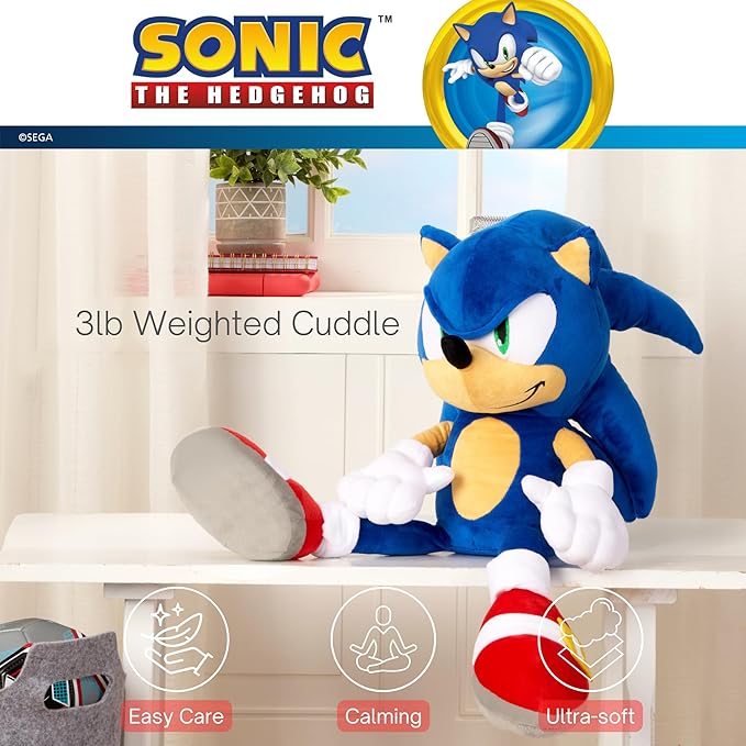 Sonic The Hedgehog Weighted Cuddle Pillow – 3lb Soft Plush & Cozy Pilow for Comfort, 27" Tall (Officially Licensed Product) By Franco Calm