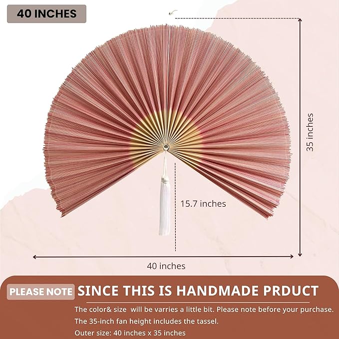 ChumDecor Fan Wall Decor,Japanese Chinese Wall Fans Decor, Boho Hanging Headboard,Decorative Folding Fan for Over Bed Decorations (Redpink, 40inch)