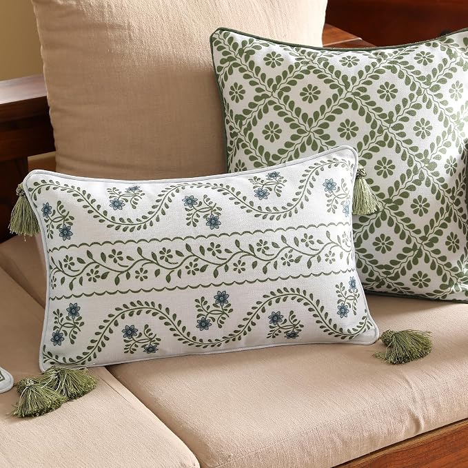 ISAENNE Designer Vintage Linen Throw Pillow Cover,20"x12"-Mosella D | French Elegant Rectangle Decor Pillow Cover,Concealed Zipper Design,Floral Pattern,Sofa,Bedroom,Living Room,Lounge Chairs