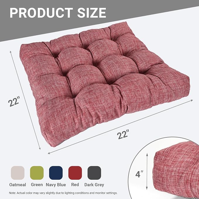 Large Square Floor Cushion Set of 2, 22 x 22 Inch with Non-Slip Bottom, Memory Foam Floor Pillow for Sitting, Meditation & Yoga, Soft Supportive Floor Seating Cushion for Adults & Kids (2, Red)