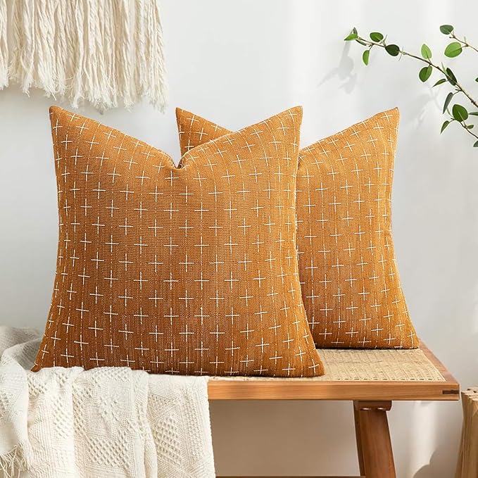 MIULEE Pack of 2 Decorative Burlap Linen Spring Throw Pillow Covers Farmhouse Pillowcases Modern Rustic Woven Textured Cushion Cover for Sofa Couch Bed 20x20 Inch Hazel