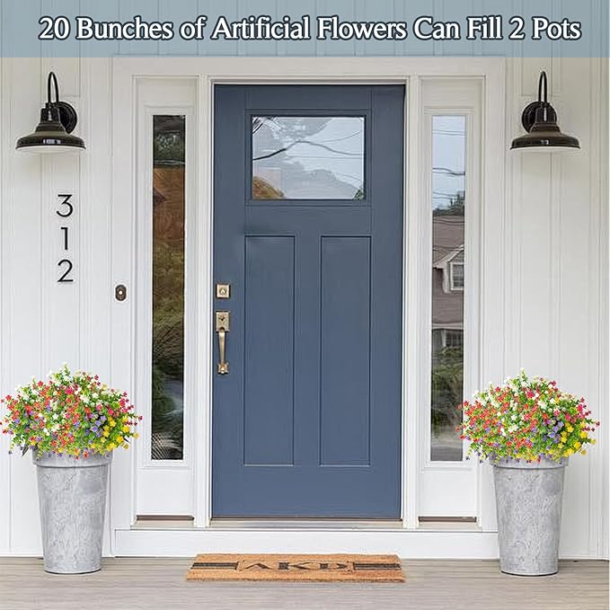 NETAP Outdoor Artificial Flowers UV Resistant, 20 Bundles Fake Realistic Floral Greenery Plants for Outside Porch, Window Boxes, Garden, Yard, Inside Home Table Decor,MixcolorD