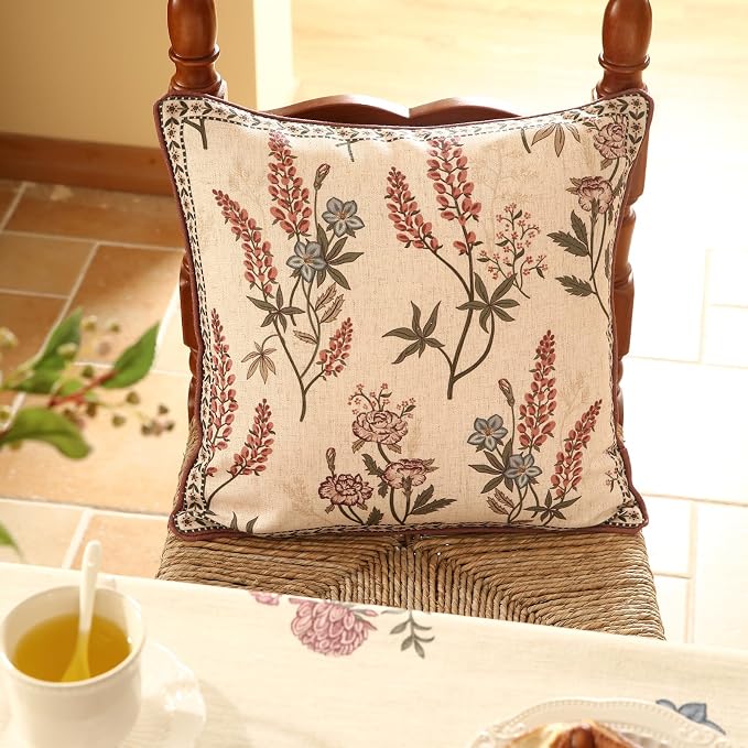 ISAENNE Designer Linen Throw Pillow Cover,Set of 2,18"x18"-Helena A | Vintage Elegant French Square Pillow Cover,Concealed Zipper Design,Floral Pattern,Sofas,Bedroom,Living Room,Lounge Chairs
