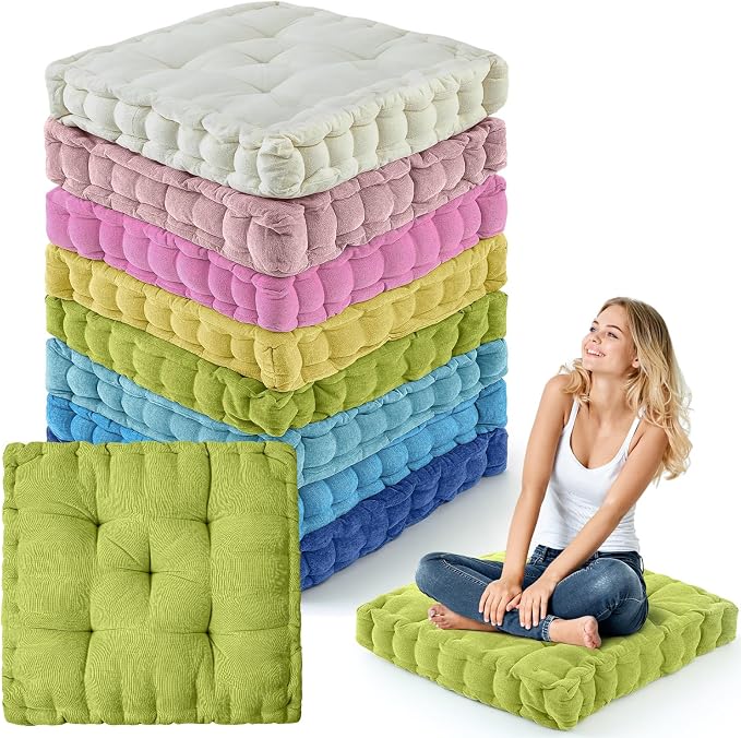 Jerify 8 Pcs Floor Pillow Cushions Large Round Square Large Meditation Floor Pillow for Classroom Adult Meditation Picnic Party Seating Learning Daycare School (Squares,Macaron)