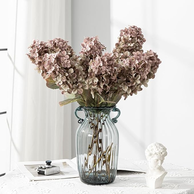 Ttranewsoo Fake Flowers Hydrangea Silk Flowers with Stems,Brown Flowers Fall Hydrangea Artificial Flowers,Winter Flowers Artificial for Decoration Vase Indoor and Outdoor 24"（Brown ） 8PCS Wthout Vase