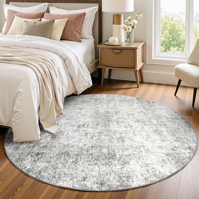 RELEANY Washable Area Rugs 4ft Non-Slip Modern Abstract Soft for Living Room Entryway Bedroom Nursery, Print Pattern, Gray White Grey