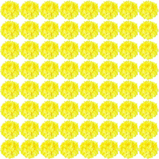 Auihiay 64pcs Hydrangea Artificial Flowers, Yellow Silk Hydrangea Heads with Stems, Hydrangea Flowers for DIY Wedding Centerpiece Baby Shower Home Party Decor (Yellow)