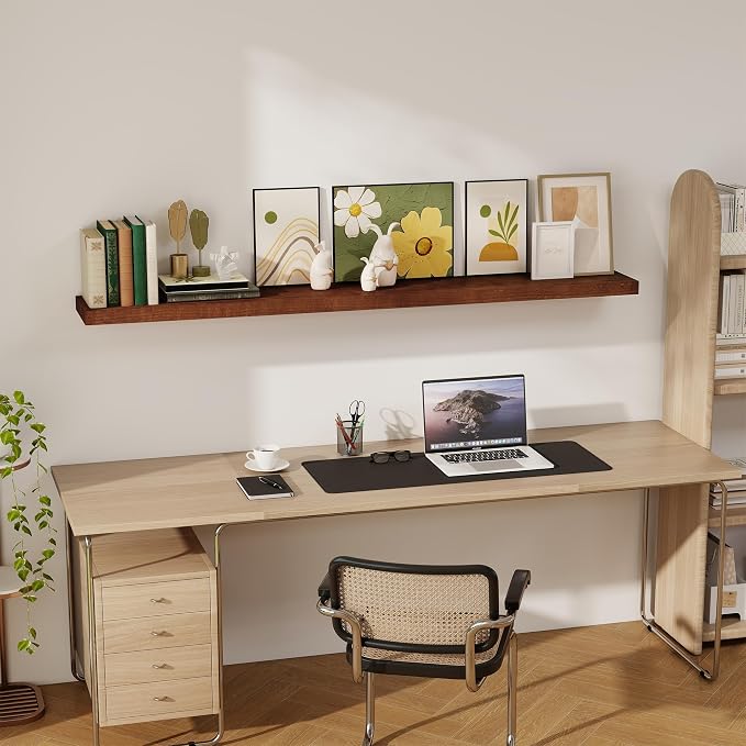RICHFOCUS Floating Shelves for Wall 72 Inch Solid USA-Sourced Oak Wooden Shelves for Bathroom Kitchen 9" Deep Modern Wood Shelf with Heavy-Duty Bracket for Wall Mounted, Walnut Finish