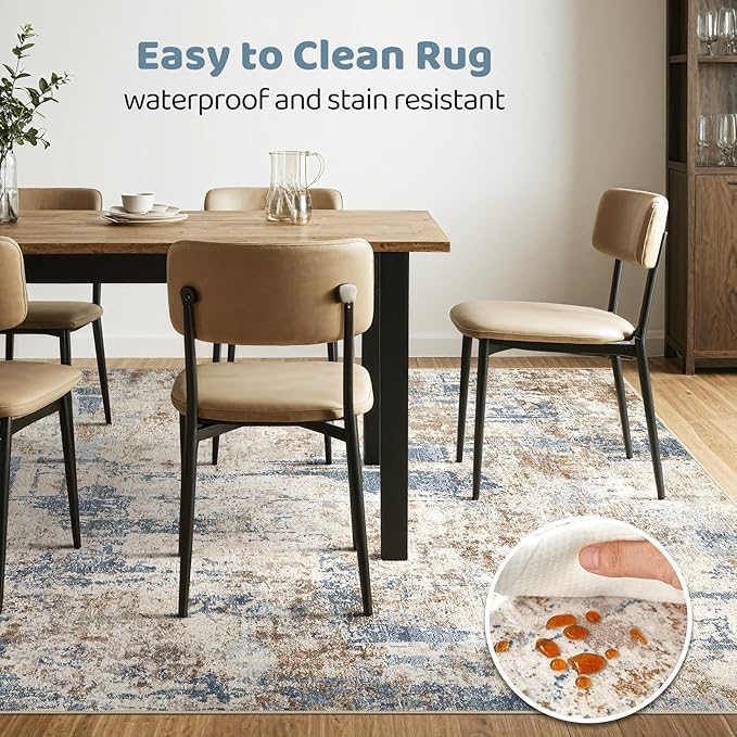 12x15 Area Rug Washable Rugs: Living Room Large Abstract Modern Soft Stain Resistant Indoor Floor Non Slip Accent Carpet for Bedroom Nursery Playroom Office Dining Room Dorm Home House- Tan