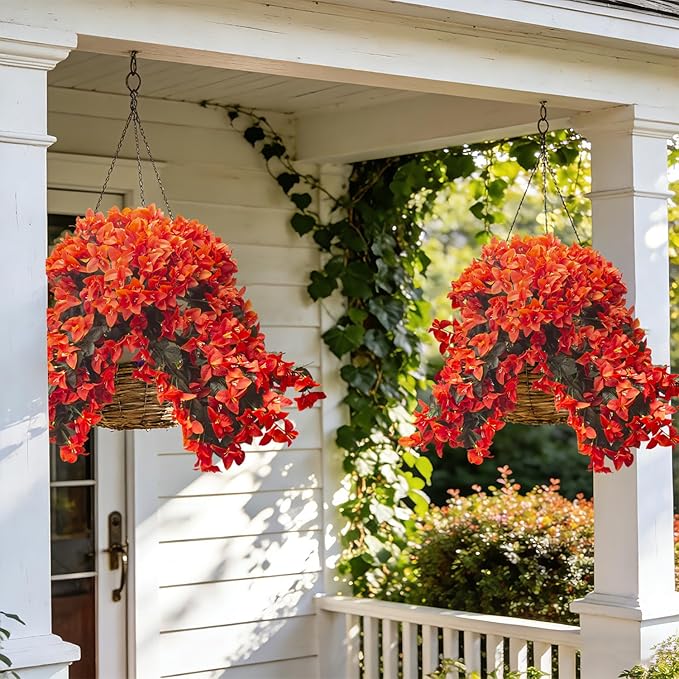 Grunyia 4 Pack Faux Bougainvillea Artificial Flowers, UV Resistant Silk Trailing Vines for Outdoors (Orange)