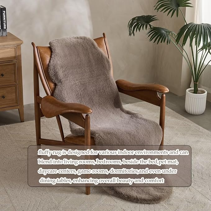 1700GSM Fuzzy Faux Sheepskin Fur Area Rug,Extra Soft Faux Fur Mat,Fluffy Shaggy Fur Rug for Bedroom Living Bedside Rug Room Decor-Taupe, 4 x 6 ft