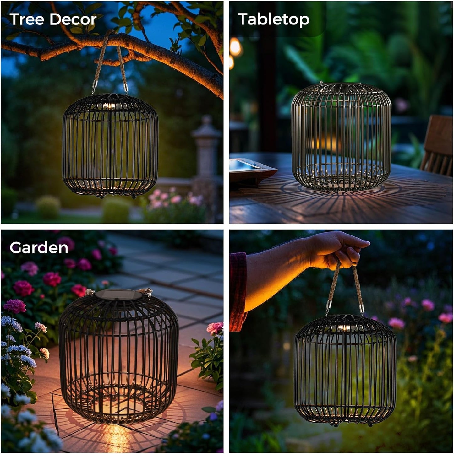 Solar Yard 1-Pack Outdoor Solar Lamp, Water-Resistant Lights for Outside Hanging Lantern Table Lamp Lights Decoration for Garden, Yard, Patio, Porch, Trees, Pathway, Black