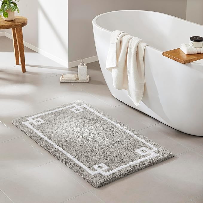 Madison Park Evan 100% Cotton Bathroom Rug Non Slip Backing-Luxrurious Tufted Plush Bath Mat Absorbent, Quick Dry, Spa Design Shower Room Décor, 24x40, Grey