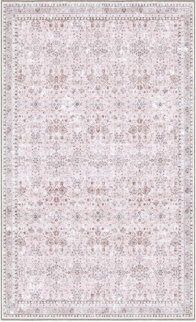 Sasttie 3x5 Rug, Ultra-Soft Washable Rug, Low Pile Foldable Thin Carpets with Non-Slip Backing, Skin-Friendly Stain Resistant Carpet for Living Room, Bedroom, Kitchen, Dorm, 3x5, Pink