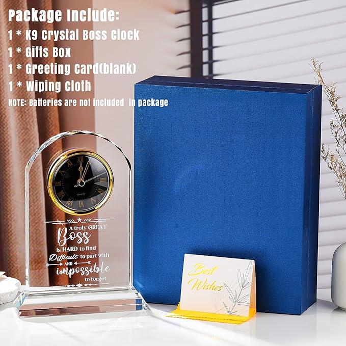 Ornalrist Boss Gifts for Men Women Crystal Clock, Gifts for Retirement Female Boss - Boss Appreciation Gift for Men, Boss's Day Gift Idea - Boss, Mentor, Leader Desk Office Home Decor