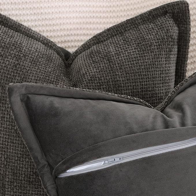 MADIZZ Decorative Chenille Velvet Throw Pillow Covers Set of 2 Soft Boho Textured Neutral Couch Throw Pillow for Bed Modern Farmhouse Home Decor for Sofa Livingroom Dark Taupe 20x20 Inch