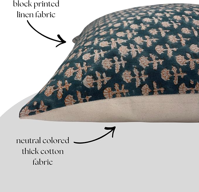 Linen Blue Throw Pillow Covers 20x20 inch Floral Pillows Spring Decorative Pillow Covers for Living Room, Bedroom