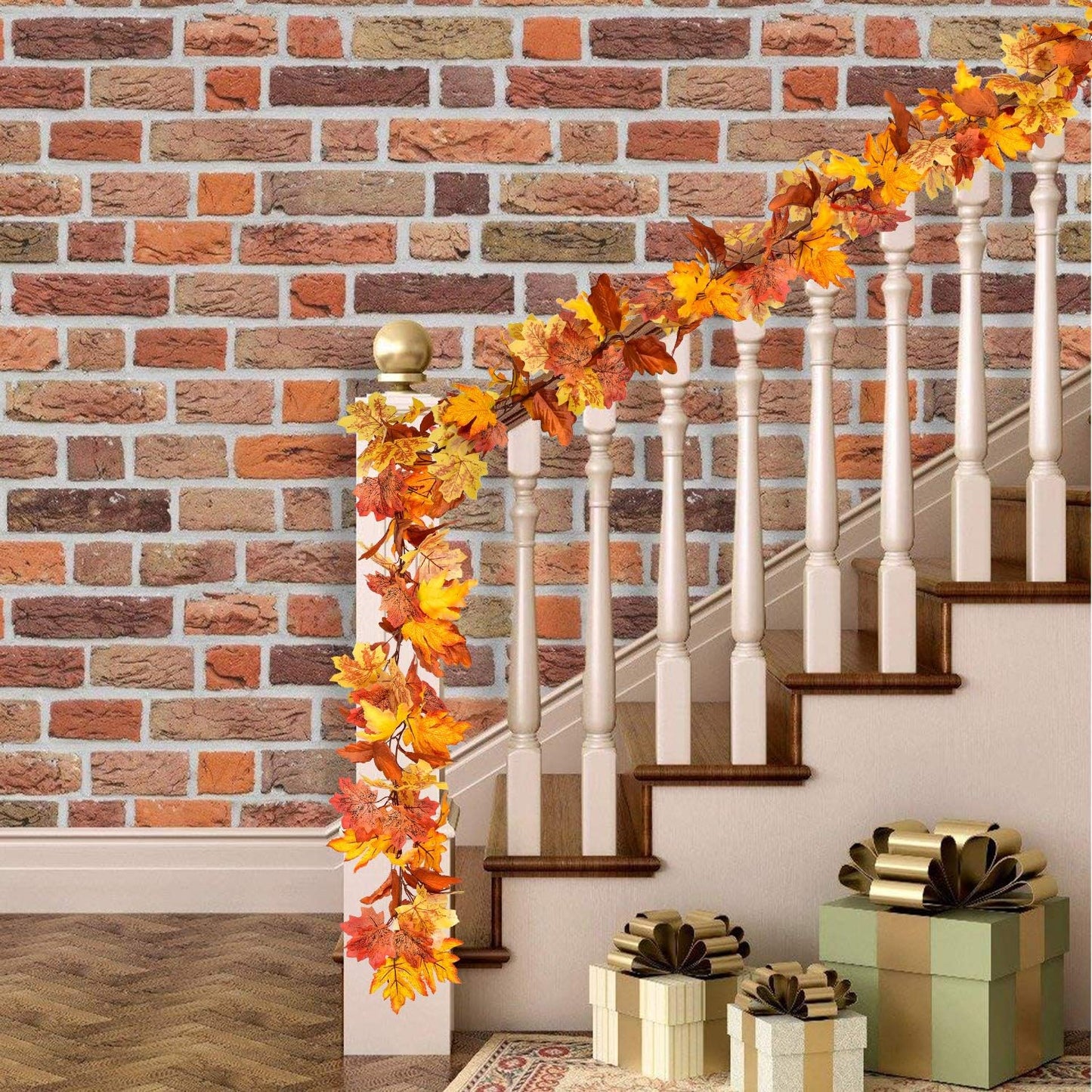 Lvydec 2 Pack Maple Leaves Fall Garland Clearance - 5.8ft/Strand Artificial Fall Foliage Garland Colorful Autumn Decoration for Home Wedding Party Thanksgiving