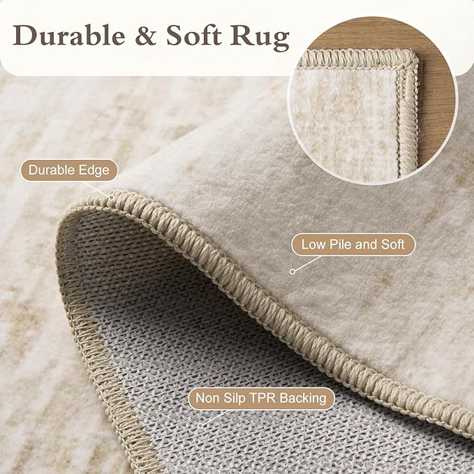 5x7 Area Rugs for Living Room Non Slip Machine Washable Rug Distressed Abstract Soft Indoor Carpet Neutral Boho Rug for Bedroom Dining Room Playroom Office, Beige