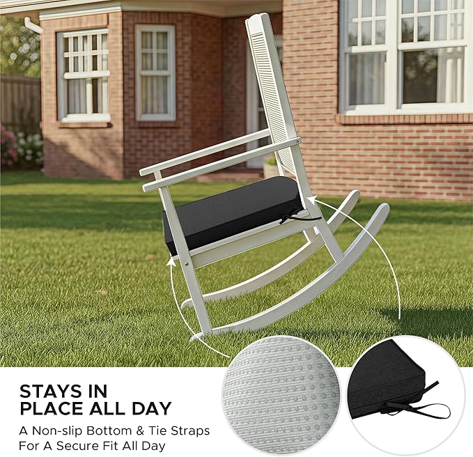 Outdoor Chair Cushions, Fade-Resistant & Water-Resistant, D Shaped Patio Furniture Seat Chair Pads Replacement with Ties, Non-Slip Bottom, Removable Cover, Set of 2, 17 x 16 Inch, Black