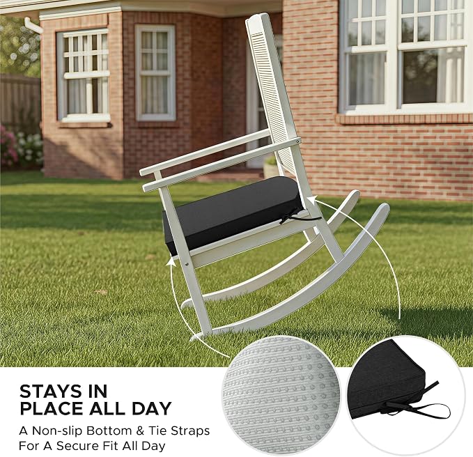 Outdoor Chair Cushions, Fade-Resistant & Water-Resistant, D Shaped Patio Furniture Seat Chair Pads Replacement with Ties, Non-Slip Bottom, Removable Cover, Set of 6, 17 x 16 Inch, Black
