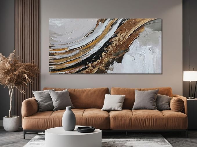 Ardemy Abstract Wall Art Textured Gold Strokes Painting Extra Large 58"x29"- Golden Canvas Picture for Home Office Fluid Lines Modern Aesthetics Artwork Framed Bedroom Living Room Wall Decor