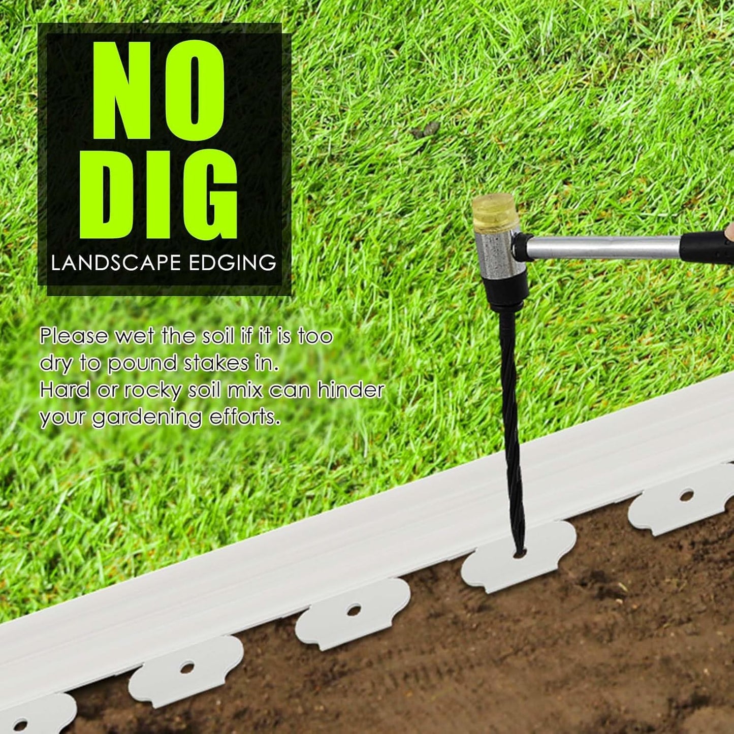 Sasylvia 2.5'' x 200' Landscape Edging Kit Edging Border Coil Include Anchoring Spikes 10 Connectors Plastic Garden Border for Lawn Garden Grass Yard Home(White)