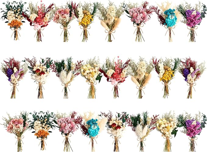 12/24PCS Handmade Dried Flower Bouquet with Stems Natural Dried Wildflowers 7.5 Inch Mini Dry Flowers for Vase Farmhouse Decor, Wedding Styling, Photography Props, Gift DIY(24pcs, Colorful)