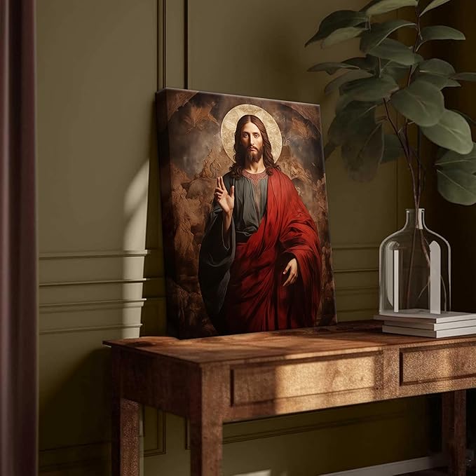 Eysintum Framed Jesus Canvas Wall Art Divine Mercy Christ Portrait Christian Religious Decor for Living Room Bedroom Ready to Hang 16X24in