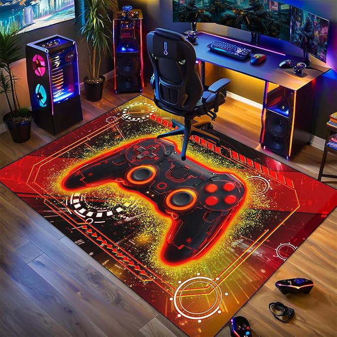Gaming Rug for Boys Room - Yellow Gamer Area Rug for Boys Bedroom Games Themed Kids Room Decor Gaming Carpet Rugs, 59" L x 39" W