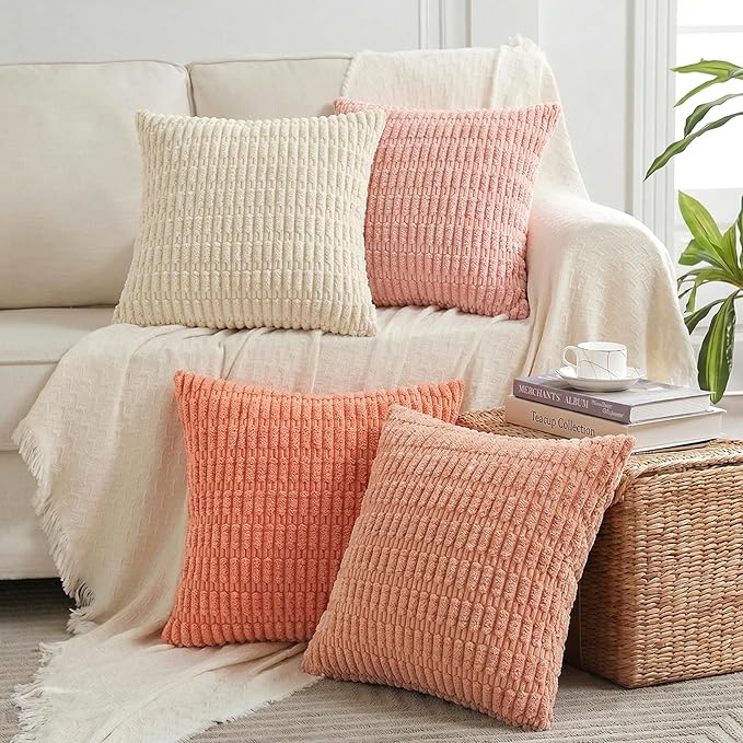 Fancy Homi 4 Packs Decorative Throw Pillow Covers for Living Room Couch Bed, Modern Farmhouse Boho Home Décor Accent Cushion Case, 20" x 20" (Pack of 4), Pink Series