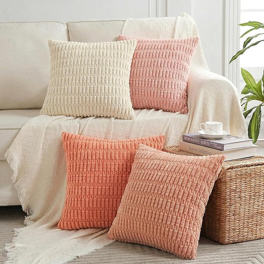 Fancy Homi 4 Packs Decorative Throw Pillow Covers for Living Room Couch Bed, Modern Farmhouse Boho Home Décor Accent Cushion Case, 20" x 20" (Pack of 4), Pink Series