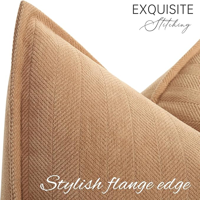 ZWJD Camel Pillow Covers 16x16 Set of 2 Chenille Throw Pillow Covers with Elegant Design Soft and Luxurious Decorative Throw Pillows for Couch, Bed, and Home Decor