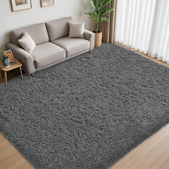 6x9 Area Rug for Living Room:Ultra Soft Fluffy Shag Dark Grey Rugs,Large Fuzzy Plush Indoor Non Slip Carpet Washable Rug for Bedroom Kids Nursery Office Dorm Modern Decor(Dark Grey 6'x9')